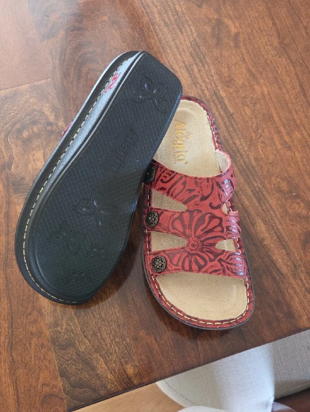 Alegria Red Floral Leather Slide Sandals